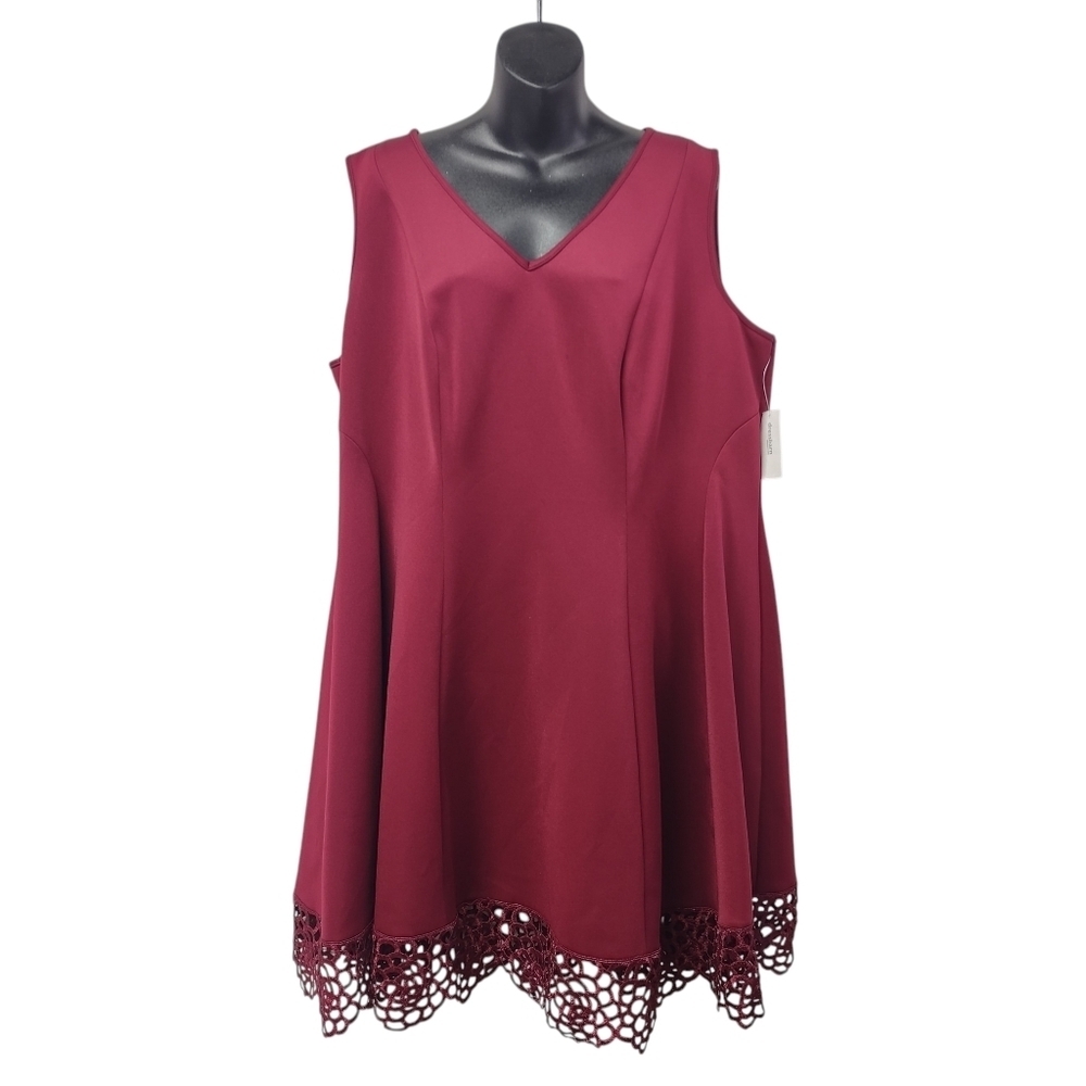 Donna Ricco New York Burgundy Sleeveless Lace Hem Flare Dress Plus Size 20W NWT